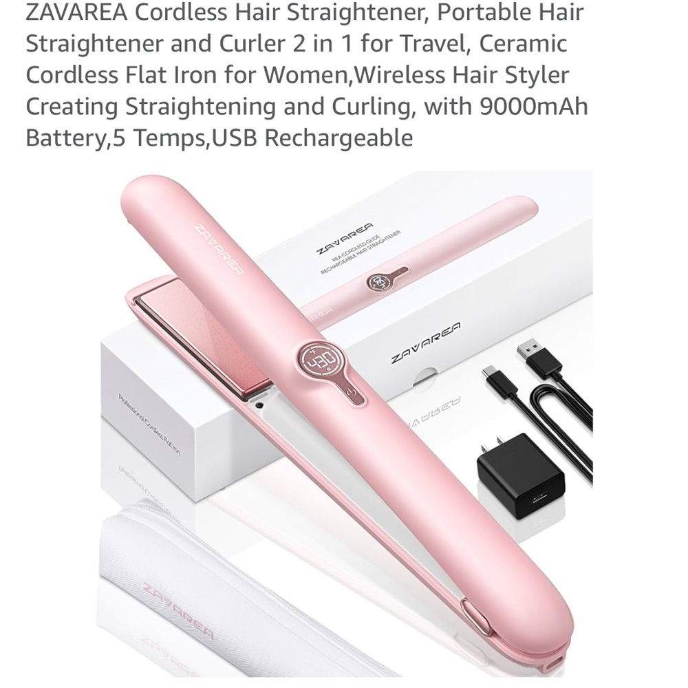 AREA Pink Cordless Hair Straightener and Curler